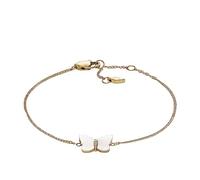 Fossil Bracciale a catena sottile da donna in acciaio inox con chiusura a moschettone, Bianco e oro giallo