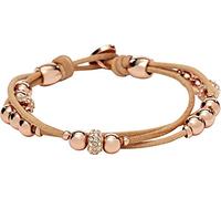 Fossil Bracciale da Donna in Vera Pelle e Perline in Acciaio Inossidabile, Marrone Chiaro/Oro Rosa, 19 cm, JA6539791