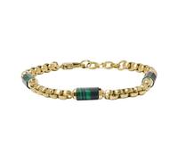 Fossil Bracciale da uomo in acciaio inossidabile tonalità oro con chiusura a moschettone, Oro e verde
