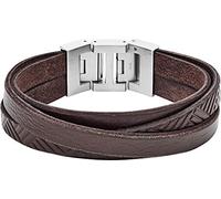 Fossil Bracciale Da Uomo In Pelle, Lunghezza Interna 175 mm X 190 mm Bracciale In Acciaio Inossidabile Argento, JF02999040