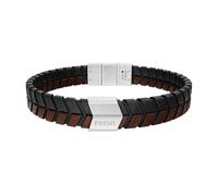 Fossil Bracciale da uomo in pelle nera e marrone intrecciata