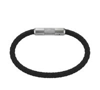 Fossil Bracciale da uomo in pelle o acciaio inossidabile con chiusura regolabile, Nero