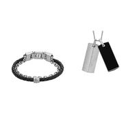 Fossil Bracciale in pelle e collana a catena Harlow Linear Texture da uomo