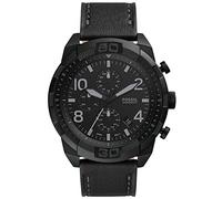 Fossil Orologio Bronson da uomo, movimento cronografo, cassa 50 mm in acciaio inossidabile nero con cinturino in pelle, FS5874, Nero e grigio