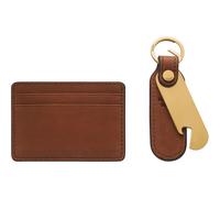 FOSSIL Card Case and Keyfob Bottle Opener Gift Set Medium Brown