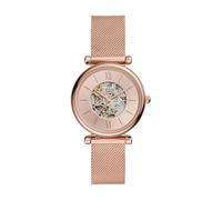 Fossil Orologio Carlie da donna, movimento automatico, cassa in acciaio inossidabile rosa da 35 mm con bracciale a maglie in acciaio inossidabile, ME3175