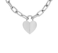 Fossil Collana con pendente Harlow Linear Texture Heart da donna in acciaio, JF04657040