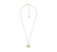 Fossil Collana da donna in acciaio inossidabile con chiusura a moschettone, tono oro, con ciondolo rotondo, Blu perla