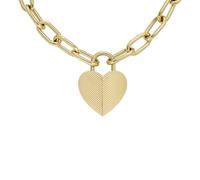 Fossil Collana con pendente Harlow Linear Texture Heart da donna in acciaio color oro, JF04656710