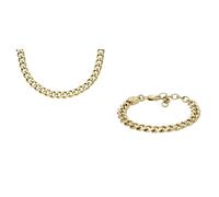 Fossil Collana e bracciale da uomo, acciaio inossidabile tonalità oro, set