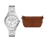 Fossil Donna Orologio in Acciaio Inossidabile Argentato Gilmore e Borsa Jolie Marrone, Set