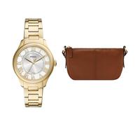 Fossil Donna Orologio in Acciaio Inossidabile Dorato Gilmore e Borsa Jolie Marrone, Set