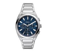 Fossil Everett orologio per uomo, movimento cronografo, con cinturino in acciaio o in pelle, 42 mm, Argento e Blu