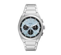 Fossil Everett - Orologio da uomo a tre lancette in acciaio inossidabile al quarzo, Crono argento/blu ghiaccio, 44 MM, moderno