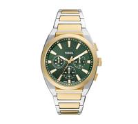 Fossil Everett - Orologio da uomo a tre lancette in acciaio inossidabile al quarzo, Crono oro/argento/verde, 44MM