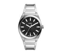 Fossil Everett Orologio da uomo con cinturino in acciaio inox o pelle, argento/nero, 42MM, Everett