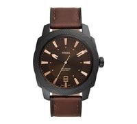 Fossil Orologio Machine da uomo, movimento al quarzo, cassa in acciaio inossidabile nera da 49 mm con cinturino in pelle Pro-Planet, FS5972, Marrone e nero