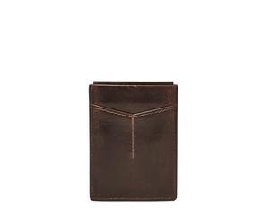 Fossil Men's Derrick Rfid Magnetic Leather Card Case - Dark Brown