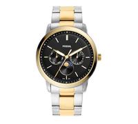 Fossil Neutra orologio per uomo movimento Moonphase multifunzione con bracciale in acciaio o cinturino in pelle, 42 mm, Nero E Tono Argento