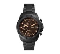Fossil Orologio Bronson da uomo, Movimento cronografo al quarzo con cinturino in pelle o acciaio inossidabile, Nero E Marrone, 44 mm