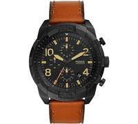 Fossil Orologio Bronson da uomo, movimento cronografo, cassa in acciaio inossidabile nero da 50 mm con cinturino in pelle, FS5714, Marrone e nero