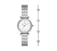 Fossil Orologio Carlie da donna, Movimento al quarzo a tre lancette in tonalità argento con cinturino in acciaio inossidabile, Set di toni argento, 28 mm