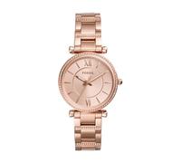 Fossil Carlie Orologio per donna, movimento al quarzo con cinturino in acciaio o in pelle, Tono oro rosa con glitter