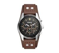 Fossil Orologio Coachman da uomo, movimento cronografo al quarzo, cassa in acciaio inossidabile argentata di 44 mm con cinturino in vera pelle, CH2891, Nero
