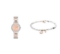 Fossil orologio da donna Virginia in acciaio inossidabile bicolore e bracciale semiprezioso bianco Wellness, set