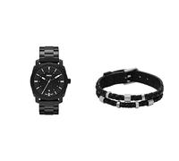 Fossil orologio da uomo in acciaio inossidabile nero e bracciale Bronson color argento, set
