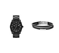 Fossil orologio da uomo in acciaio inossidabile nero e bracciale in pelle Townsman, set