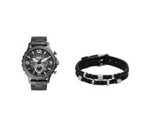 Fossil orologio da uomo Nate Grigio in acciaio inossidabile e bracciale Bronson color argento, set