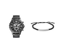 Fossil orologio da uomo Nate Grigio in acciaio inossidabile e bracciale Ellis Black in pietra semipreziosa, set