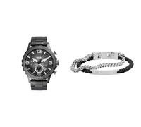 Fossil orologio da uomo Nate Grigio in acciaio inossidabile e bracciale Ellis color argento, set