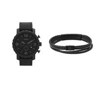 Fossil orologio da uomo Nate in pelle nera e bracciale in acciaio inossidabile Townsman, set