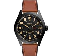 Fossil Orologio Defender da uomo, Data a tre lancette a energia solare con cinturino in acciaio inossidabile o in pelle, 46 mm, Marrone
