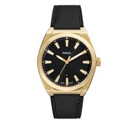 Fossil Orologio Everett da uomo, Movimento al quarzo con data a tre lancette e cinturino in pelle o acciaio inossidabile, 42 mm, Nero metallizzato