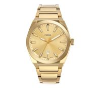 Fossil Orologio Everett da uomo, Movimento al quarzo con data a tre lancette e cinturino in pelle o acciaio inossidabile, 42 mm, Tono oro