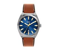 FOSSIL Orologio Everett da uomo, Movimento al quarzo con data a tre lancette e cinturino in pelle o acciaio inossidabile, 42 mm, Marrone e blu