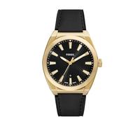 FOSSIL Orologio Everett da uomo, Movimento al quarzo con data a tre lancette e cinturino in pelle o acciaio inossidabile, 42 mm, Nero metallizzato
