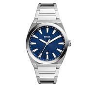 Fossil Orologio Everett da uomo, Movimento al quarzo con data a tre lancette e cinturino in pelle o acciaio inossidabile, 42 mm, Tono argento e blu