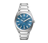 Fossil Orologio Everett da uomo, Movimento al quarzo con data a tre lancette e cinturino in pelle o acciaio inossidabile, 42 mm, Tono argento