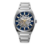 Fossil Orologio Everett da uomo, Movimento automatico a tre lancette con cinturino in acciaio inossidabile o in pelle, 42 mm, Tono argento e blu scuro