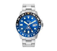 Fossil Orologio GMT blu da uomo, movimento a tre lancette con data e cinturino in acciaio inossidabile o in silicone, 46 mm, Tono argento