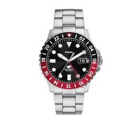 FOSSIL Orologio GMT blu da uomo, movimento a tre lancette con data e cinturino in acciaio inossidabile o in silicone, 46 mm, Rosso e nero