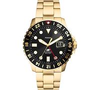 Fossil Orologio GMT blu da uomo, movimento a tre lancette con data e cinturino in acciaio inossidabile o in silicone, 46 mm, Tono oro