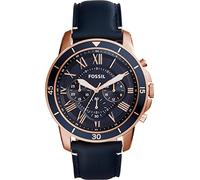 Fossil Orologio Grant da uomo, movimento cronografo al quarzo, cassa in acciaio inossidabile da 44 mm con cinturino in pelle, FS5237, Blu scuro