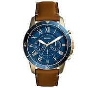 Fossil Orologio Grant da Uomo, Movimento Cronografo al Quarzo, Cassa in Acciaio Inossidabile Dorata da 44 mm con Cinturino in Pelle, FS5268, Blu e abbronzatura
