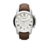 Fossil Orologio Grant da uomo, Movimento cronografo al quarzo con cinturino in pelle e acciaio inossidabile, 44 mm, Bianco e marrone