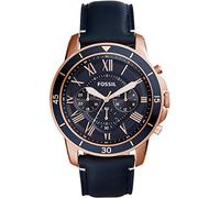 Fossil Orologio Grant da uomo, Movimento cronografo al quarzo con cinturino in pelle e acciaio inossidabile, 44 mm, Blu scuro